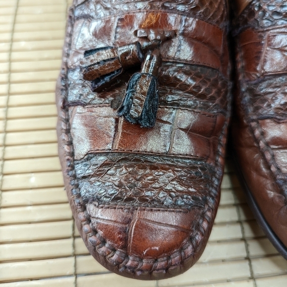 Stacy Adams Men\'s Size 9.5M Genuine Snake Skin Brown tassel Shoes Loafers. Right main image 5